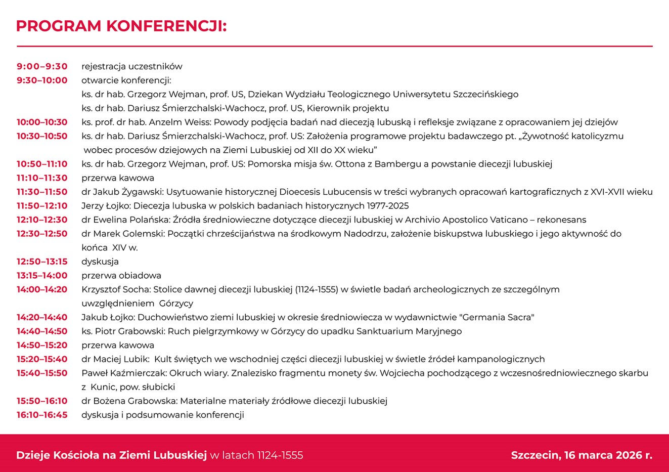 Program konferencji Żywotność katolicyzmu